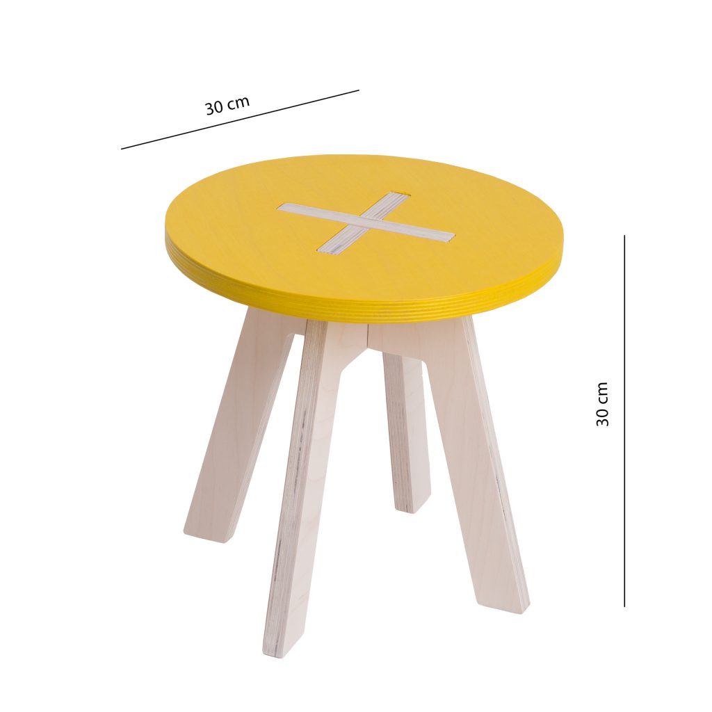 Väike ümmargune tool / taburet, kollane