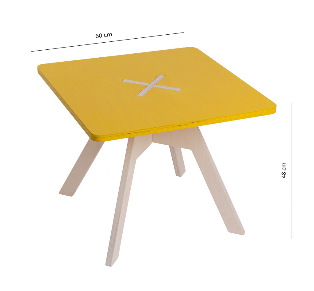 Pieni neliskulmainen pöytä, keltainen